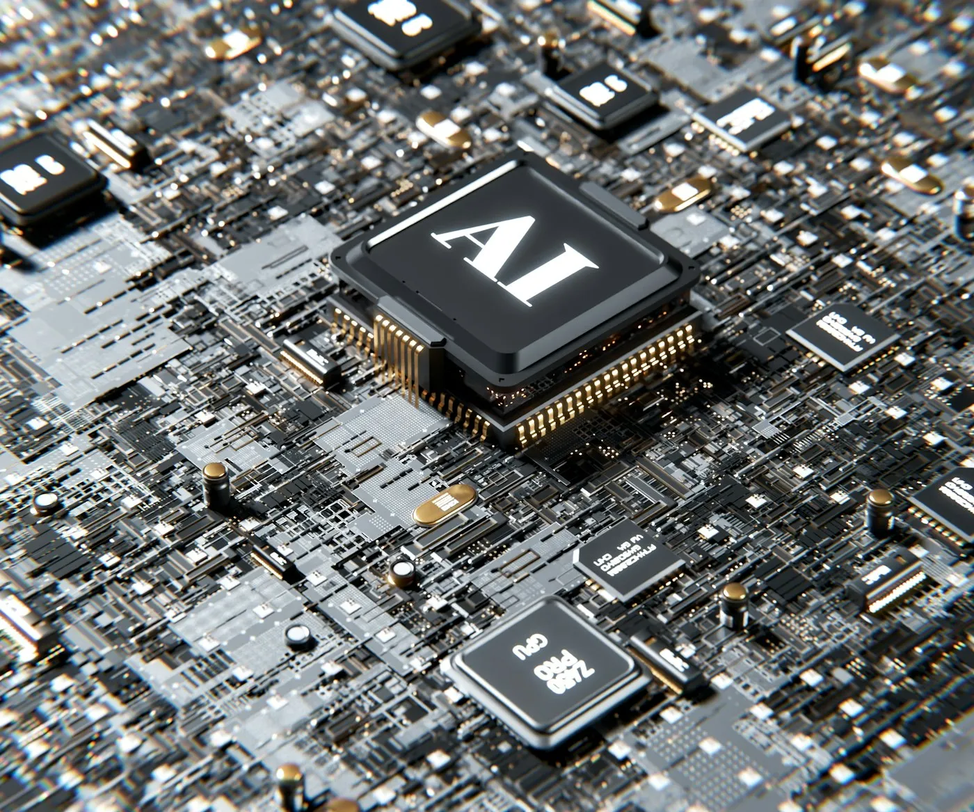 A processor chip marked AI among other components on a circuit board
